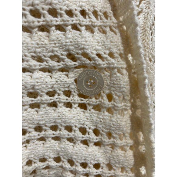 Vintage Cream Open Knit Cardigan Sweater Shawl Collar Button Closure - Picture 5 of 9